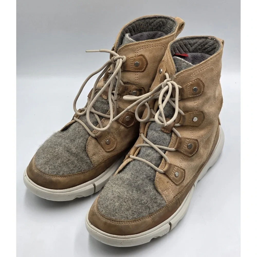 Sorel Women's 10 Explorer‎ II Joan Felt Waterproof Leather Suede Faux-fur Boots
